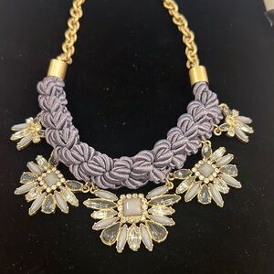 Matte Gold Tone Smokey Purple Macrame Gray Purple Clear Stones Necklace 19113